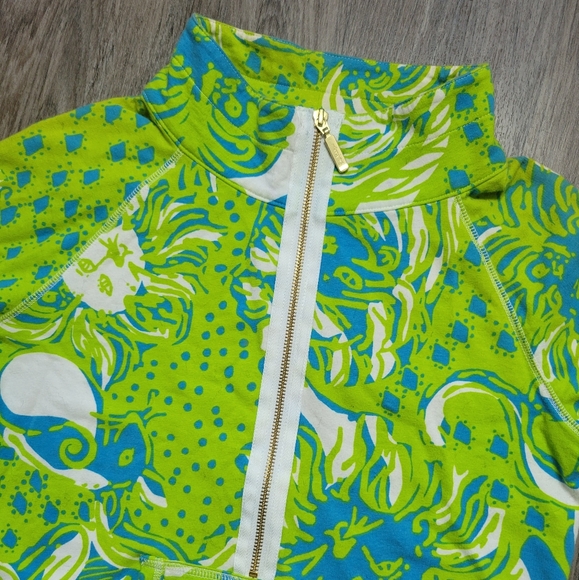 Lilly Pulitzer Skipper Popover Roar Of The Jungle ½ Zip Terrycloth Sweatshirt SM - Picture 7 of 14